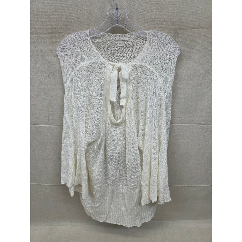 EST. 1946 Womens Cream Open Knit Tie Front‎ Sweater Vest Cape High Low Large